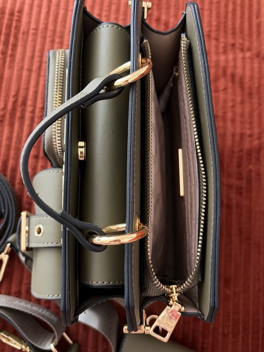 Steve Madden Olive Green Structured Crossbody with Gold Logo - Picture 5 of 5